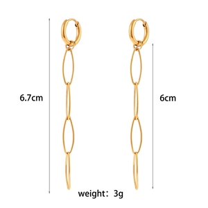 18K gold plated stainless steel long chain earrings with four oval links 6.7cm