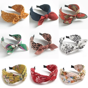 Women Wide Bow Headband Knot Twist Fabric Hair Band Polka Dot Paisley Leopard Print Fashion Accessory