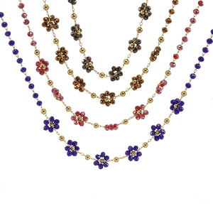 Set of 18K gold stainless steel necklaces with colorful crystal flower beads
