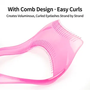 Pink translucent eyelash applicator with built-in comb for perfect lash curling