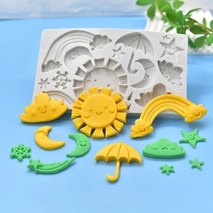 Weather Theme Silicone Mold Sun Rainbow Cloud Moon Star For Fondant Baking Cake Decoration Chocolate DIY
