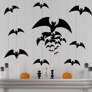 Halloween black bat wall stickers set in various sizes for spooky party home decoration