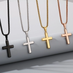 Cross pendant necklaces in black, silver, gold, and rose gold stainless steel