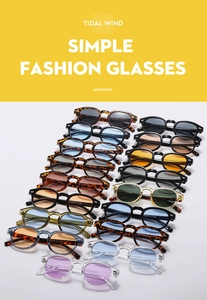 Collection of retro small frame sunglasses in various lens colors and frame finishes