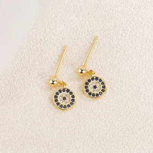 Evil Eye Stud Earrings With 925 Sterling Silver Earring Post Blue White Cubic Zirconia Retro Fashion Jewelry For Women