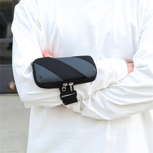 Running phone armband with dual zippers and breathable elastic strap in black and grey