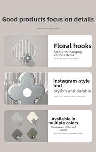 Detail of luxury floral adhesive wall hooks in acrylic with textured backplate