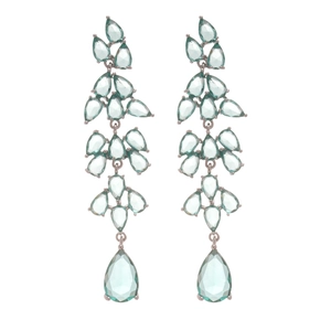 Elegante Silberblatt Quasten-Ohrringe mit mintgrünen Zirkonia-Kristallen im Tropfenschliff