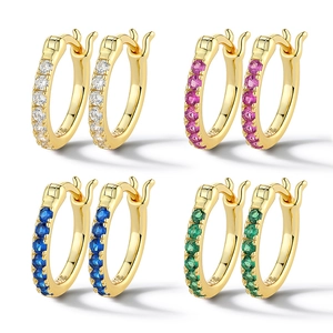 925 silver hoop earrings featuring colorful cubic zirconia in four vibrant gemstone colors