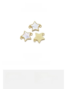 Detail of star-shaped shell charm with 18K gold-plated copper frame and dimensions
