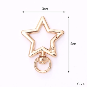 Detailed size chart of star-shaped gold zinc alloy snap hook, 3x4cm dimensions