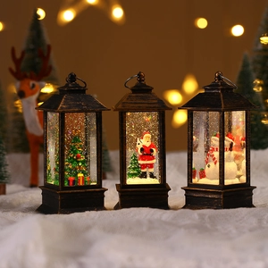 Christmas Decorative Lantern Vintage LED Night Light Ornament Santa Snowman Plastic Micro Landscape Holiday Desktop Decor