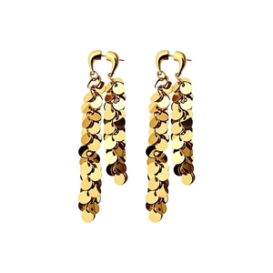 Boucles d'oreilles longues à pampilles dorées avec double rangée de paillettes et métal