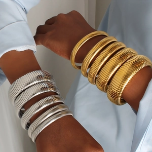 Chic 18K gold and silver stainless steel flexible coiled bracelets for stacked wear