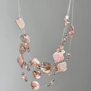 Unique multi-layer pink irregular stone necklace with crystal beads for women