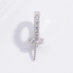 Detailed S925 silver pendant clasp with cubic zirconia and threaded pin for pearls