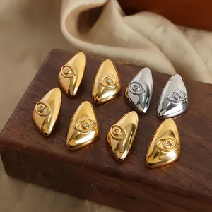 Luxury Titanium Steel Evil Eye Geometric Stud Earrings Gold Silver Plated Rhinestone Inlaid Fashion Jewelry For Women