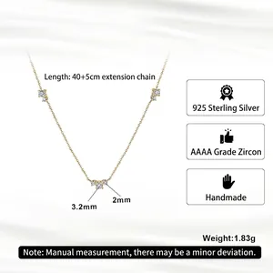Collier minimaliste en argent 925 doré avec triple oxydes de zirconium AAAA brillants