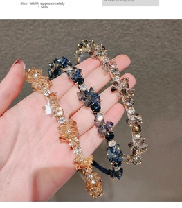 Detailed view of handmade beaded crystal headbands with geometric cut facets in 1.5cm width