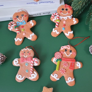 Christmas Gingerbread Man Hanging Ornaments Polymer Clay Resin Cute Cookie 3D Tree Decorations Holiday Party Home Decor