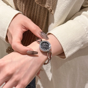 Elegant GEDI women's watch with rhinestone bezel and silver metal chain bracelet strap