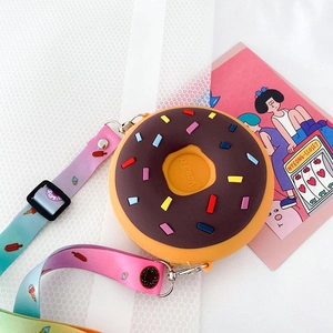 Cute chocolate donut silicone mini crossbody bag for kids with colorful gradient strap