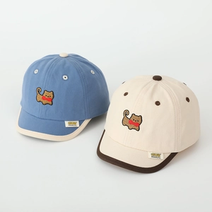 Casquettes de baseball pour enfants avec chats brodés en bleu et beige en coton