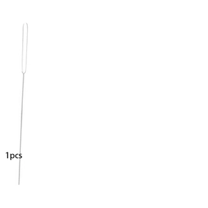 Close-up of 1 piece long silver metal beading needle with thin wire threading loop