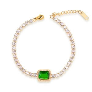 Elegantes Gold-Tennisarmband mit zentralem smaragdgrünem Stein und weißen Zirkonia