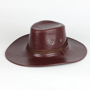 Western Cowboyhut Kunstleder Breite Krempe Geflochtenes Seil Atmungsaktiv Retro Outdoor Unisex Ritterhut