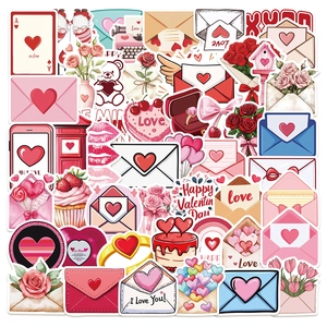 Close-up of pink and red heart-shaped stickers for Valentine's Day scrapbooking decor