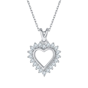 Elegant S925 sterling silver heart pendant necklace with shimmering moissanite accent