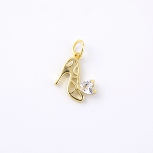 Gold high heel pendant with heart cubic zirconia for DIY jewelry making