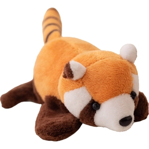 Cute plush red panda slap bracelet toy in a lying position on white background