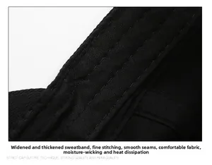 Detail of widened black sweatband with reinforced stitching on a baseball cap
