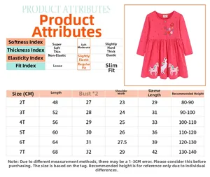 Size chart for girls long sleeve polka dot dress with embroidery detail 2T to 7T