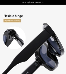 Close-up of flexible metal hinge and high quality painting on black cat eye sunglasses