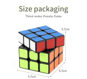 Detail view of smooth 3x3 speed cube showing 5.7cm dimensions on white background