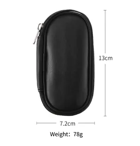 Black pebble leather makeup brush pouch with metal zipper, 13cm length and 78g weight