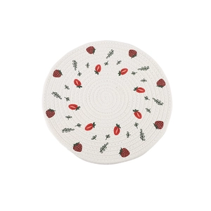 Ins vintage strawberry printed woven cotton heat resistant round placemat and coaster