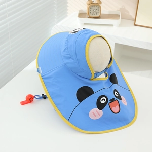Cappello da sole per bambini blu cielo con protezione nuca, panda e un fischietto