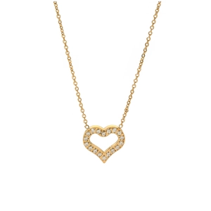 Detail of 18K gold stainless steel heart pendant with pave set cubic zirconia stones