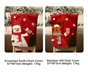 Detailed view of Christmas chair covers with 3D snowman and elk patterns in festive red