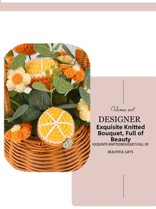 Macro shot of handmade crochet flower basket with orange daisy yarn textures