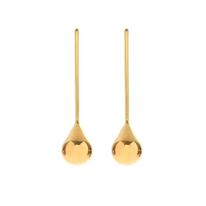 Minimalist 18k gold plated long vertical drop earrings with polished hollow teardrops