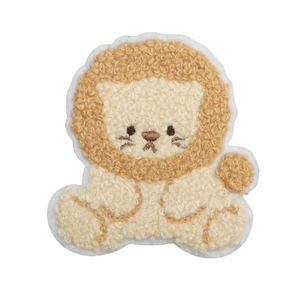 Curly lion embroidered towel patch for bag decoration with soft plush texture