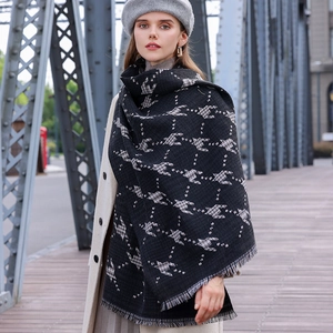 Classic Houndstooth Scarf Shawl Cashmere Like Polyester Soft Large Warm Tassel Winter Fashion Accessories For Women