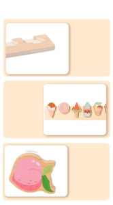 Detailed macro view showing smooth bevelled edges of wooden food puzzle blocks