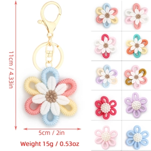 Handmade Knitted Flower Keychain Crochet Daisy Bag Charm Pendant Women Girls Cotton Floral Keyring