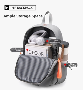 Detailed interior of grey travel laptop backpack showing large storage and laptop compartment